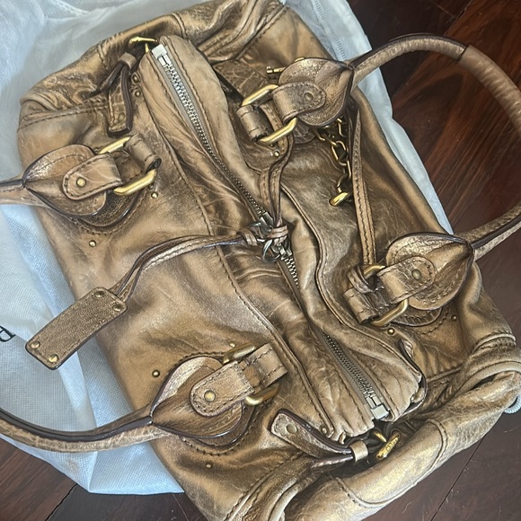 💯 authentic Chloe saddle handbag gold bag vintage - Picture 9 of 16